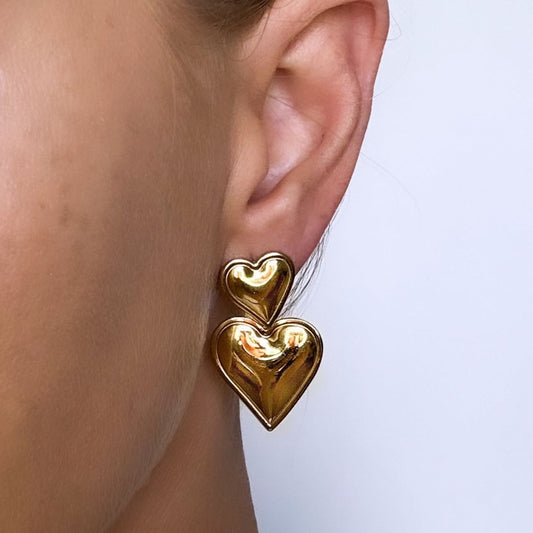 Double Heart Earrings - Gold