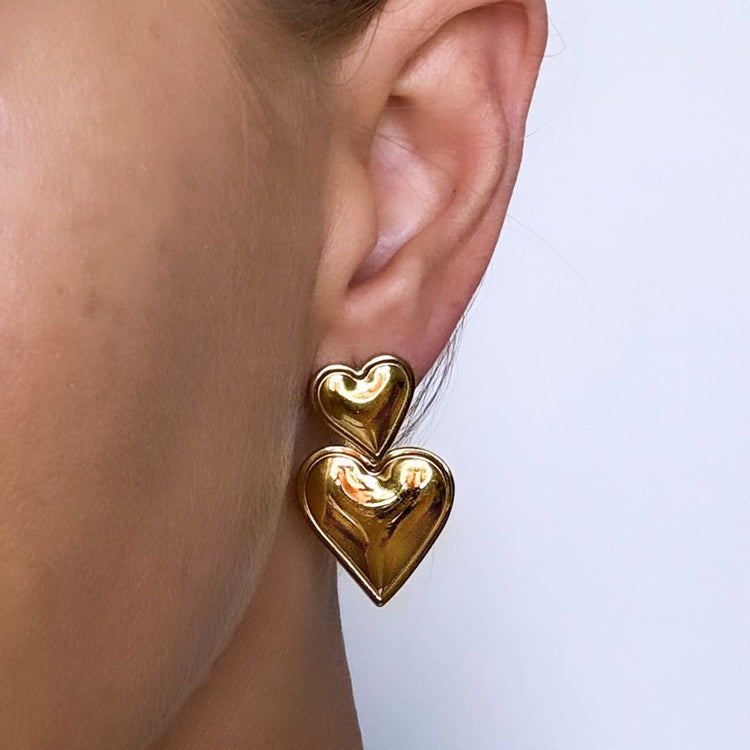 Double Heart Earrings - Gold