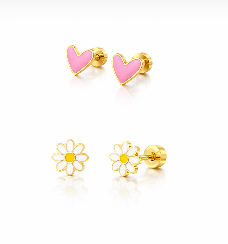 Pink Heart & Daisy Stud Bundle
