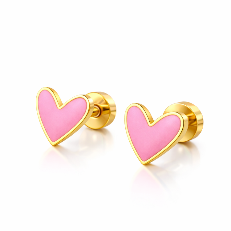 Pink Heart Studs