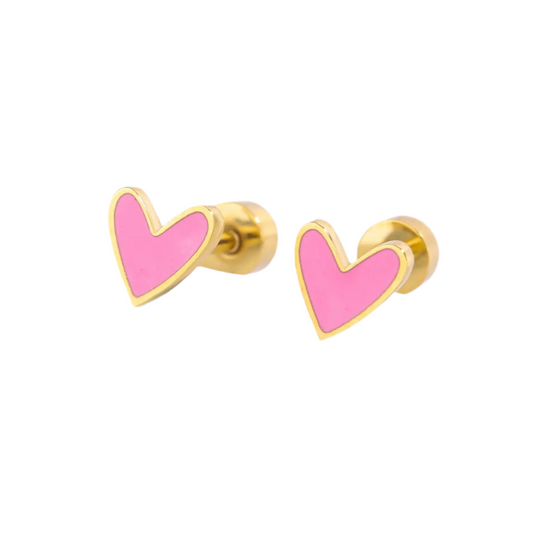 Pink Heart Studs