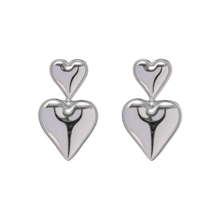 Double Heart Earrings - Silver