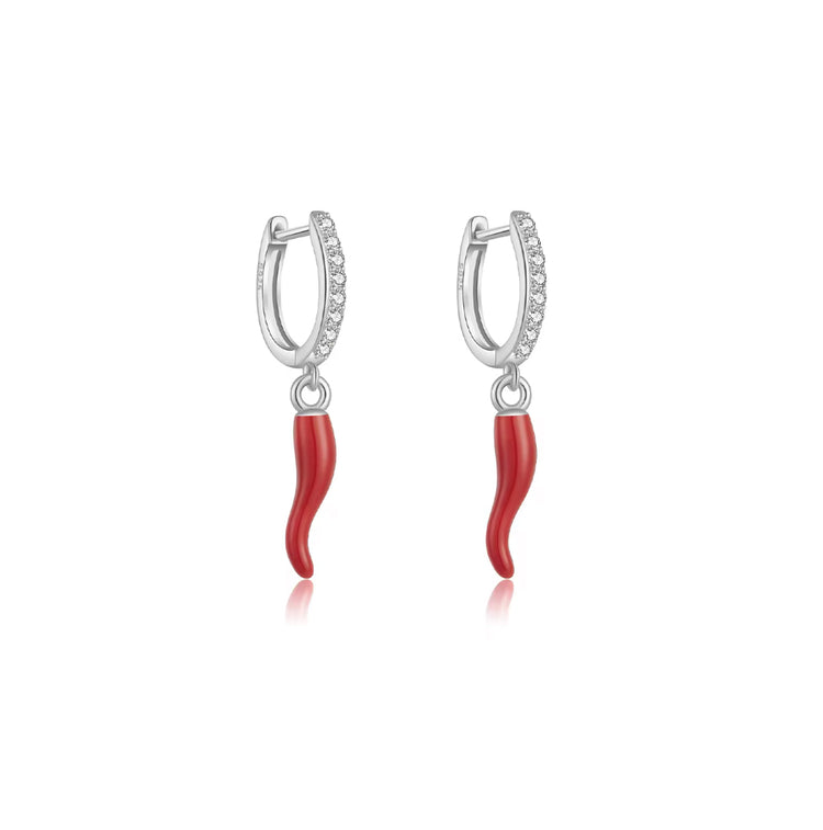 Chilli Charm Hoops - Silver