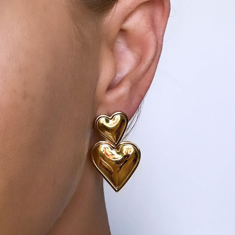 Double Heart Earrings - Silver