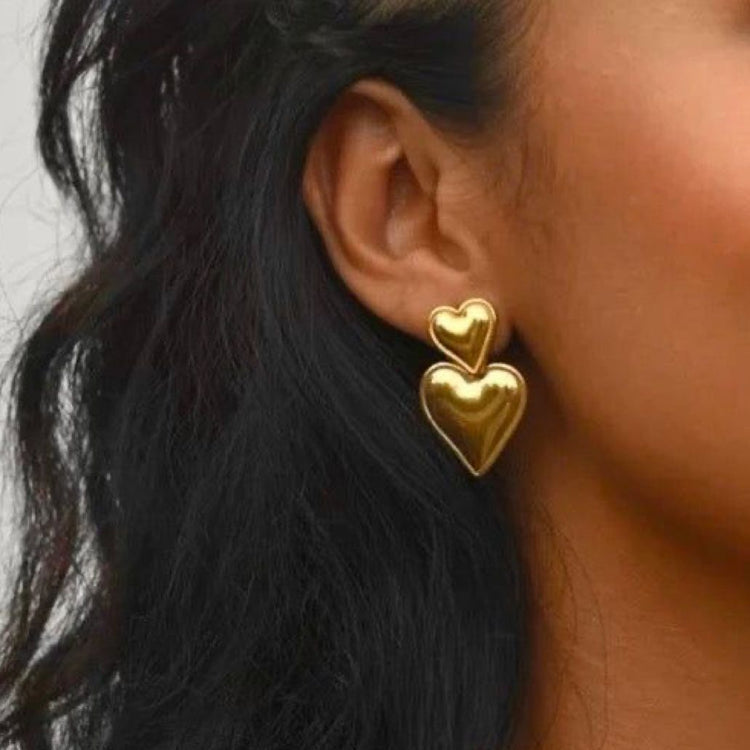 Double Heart Earrings - Gold