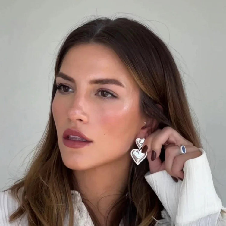 Double Heart Earrings - Silver