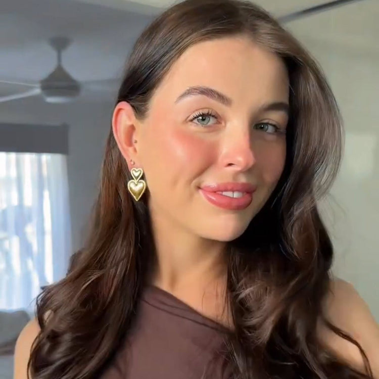 Double Heart Earrings - Gold