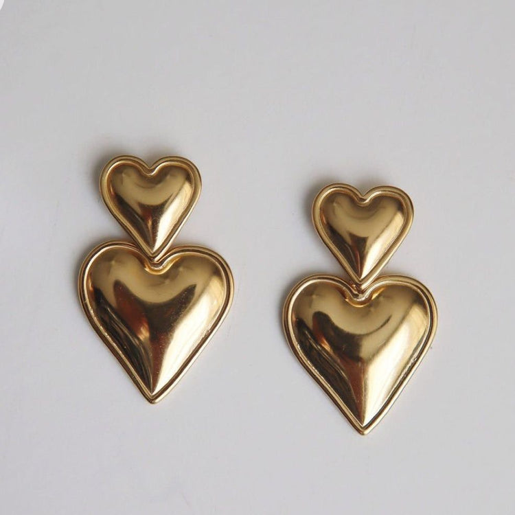 Double Heart Earrings - Gold