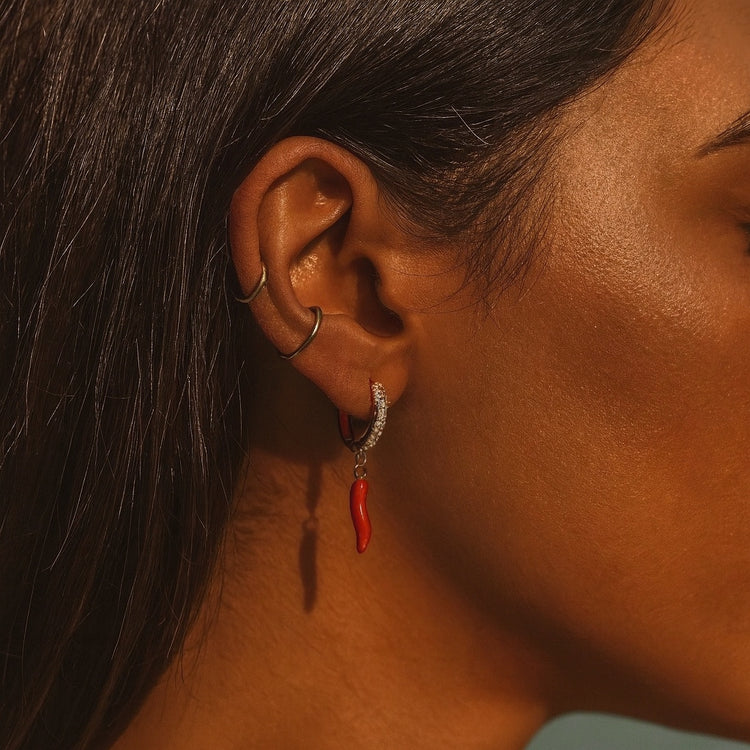 Chilli Charm Hoops - Silver
