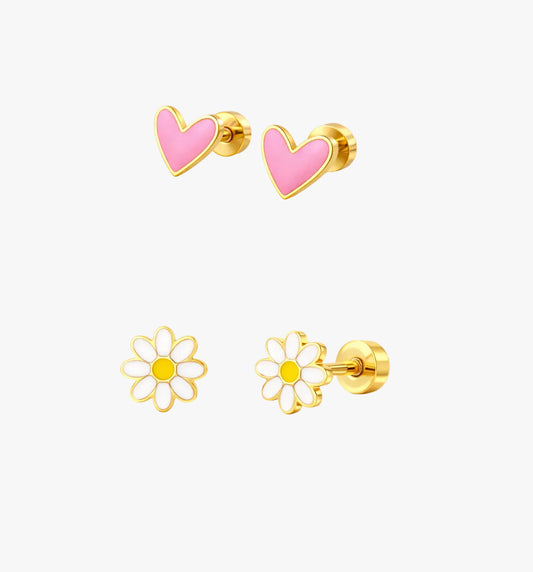 Pink Heart & Daisy Stud Bundle
