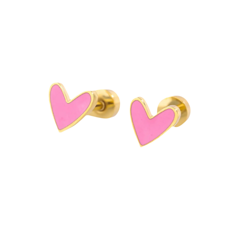 Pink Heart Studs