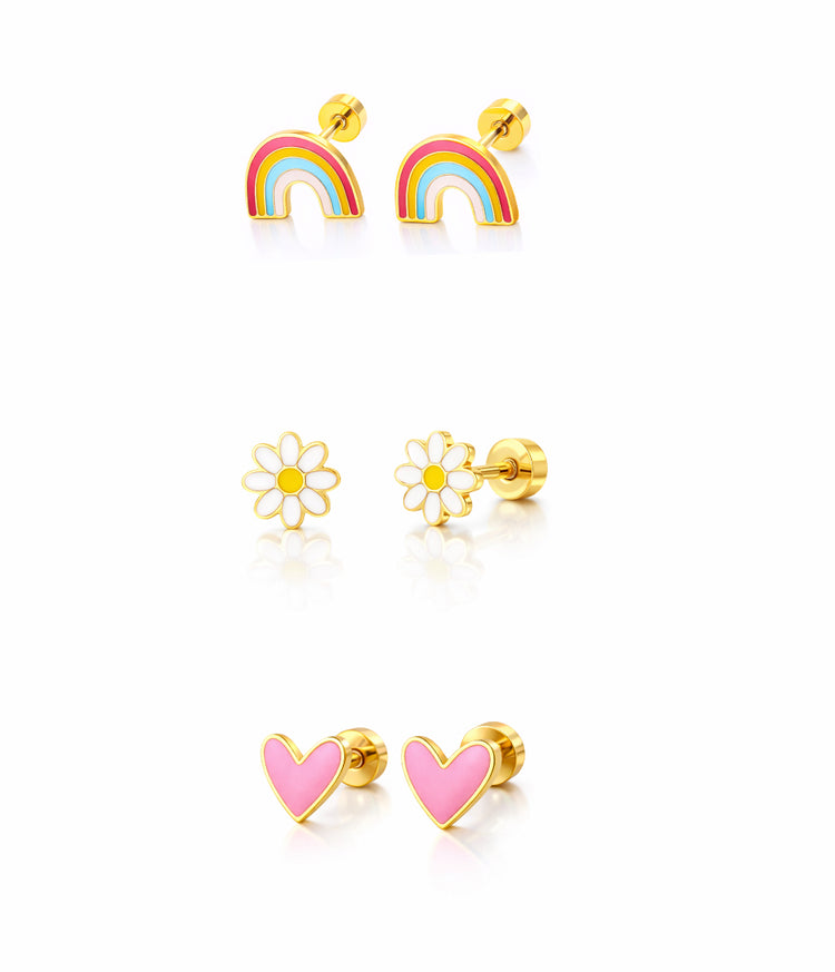 Rainbow, Heart & Daisy Stud Bundle