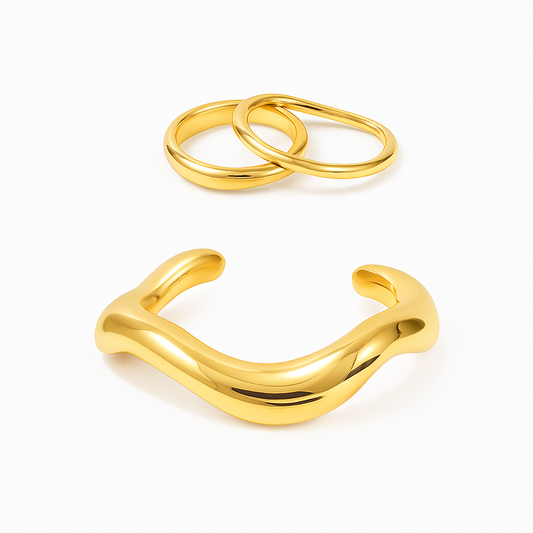 Ava Wavy Cuff & Lia Wavy Rings Set