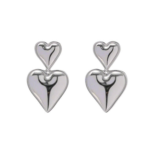 Double Heart Earrings - Silver