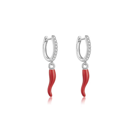 Chilli Charm Hoops - Silver