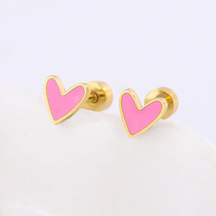 Pink Heart Studs