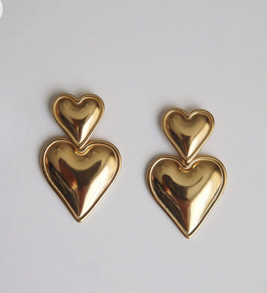 Double Heart Earrings - Gold