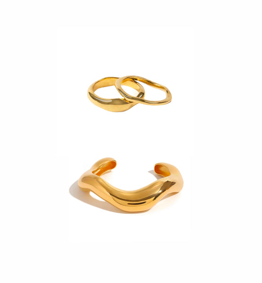 Ava Wavy Cuff & Lia Wavy Rings Set