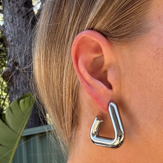 Hallie Triangle Stud Hoop - Silver