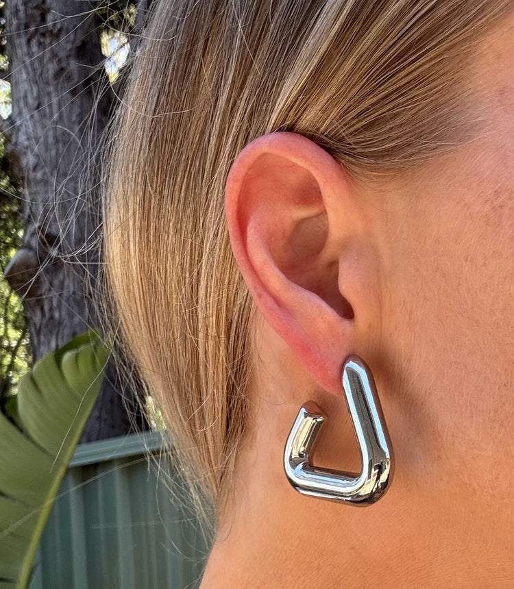 Hallie Triangle Stud Hoop - Silver